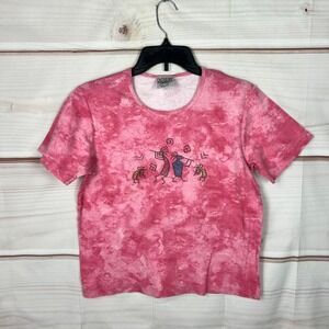 Cactus Bay Apparel Top Women Large Pink Tie Dye T-Shirt Rhinestones Short Sleeve